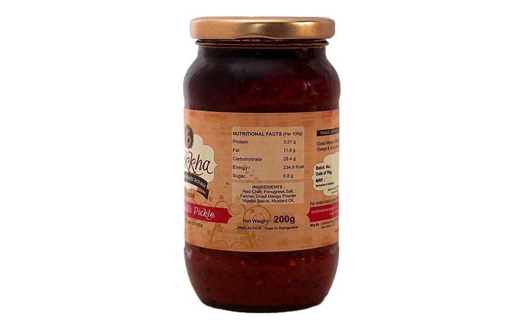 Chokkha Red Chilli Pickle    Glass Jar  400 grams